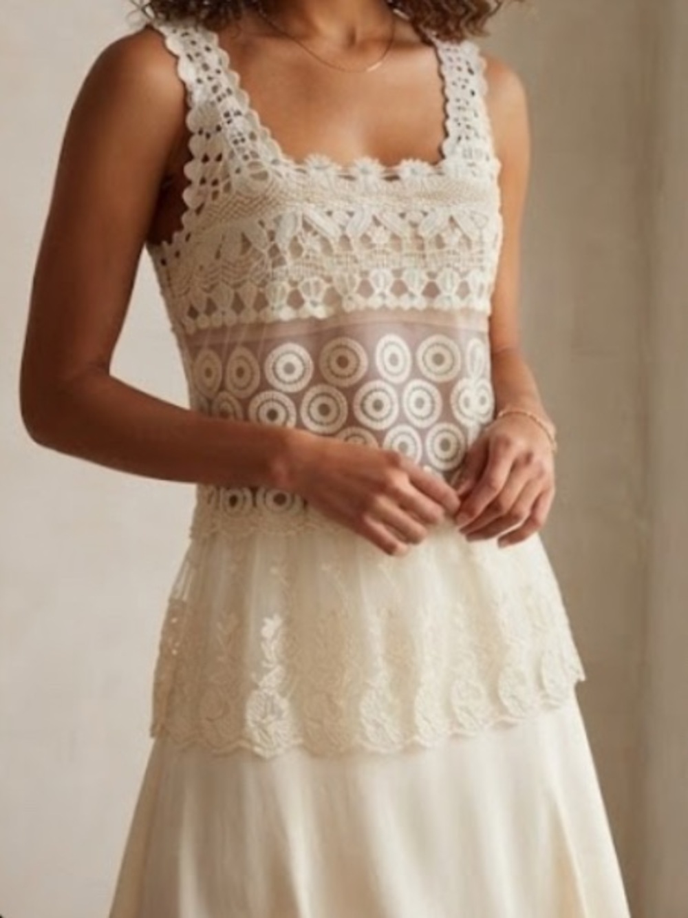 Crochet + Lace in Ivory Elegant Sheer Sleeveless Top